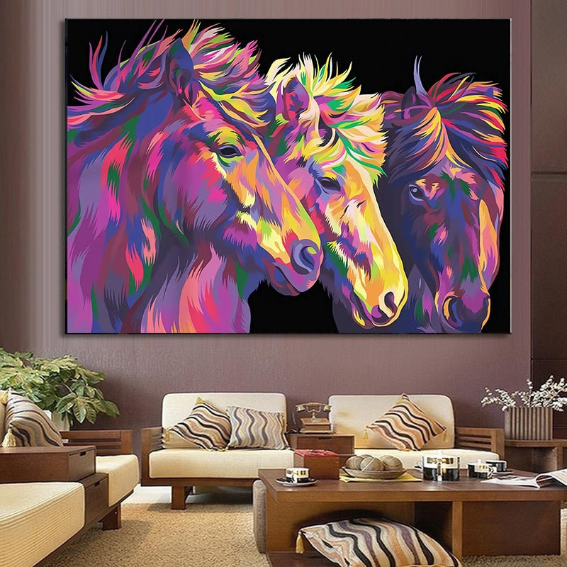 Colourful Horses Canvas Oil Painting