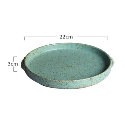 Japanese Green Color Retro Handmade Ceramic Plate