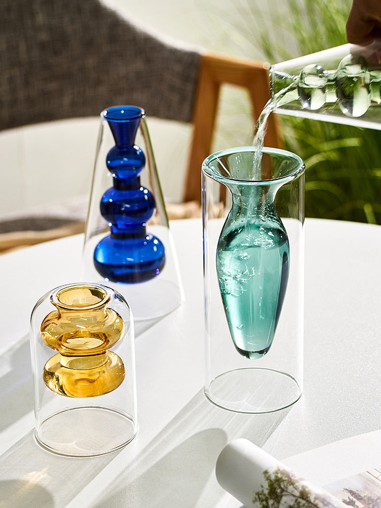 Double Layer Colored Glass Vase