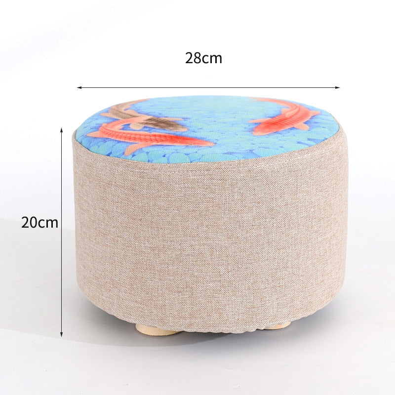 Wooden Ottomans with Linen Cotton Cover