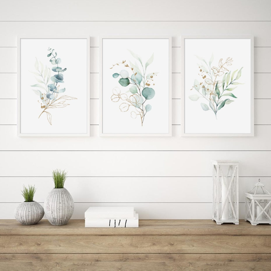 Green Gold Leaves Floral Poster