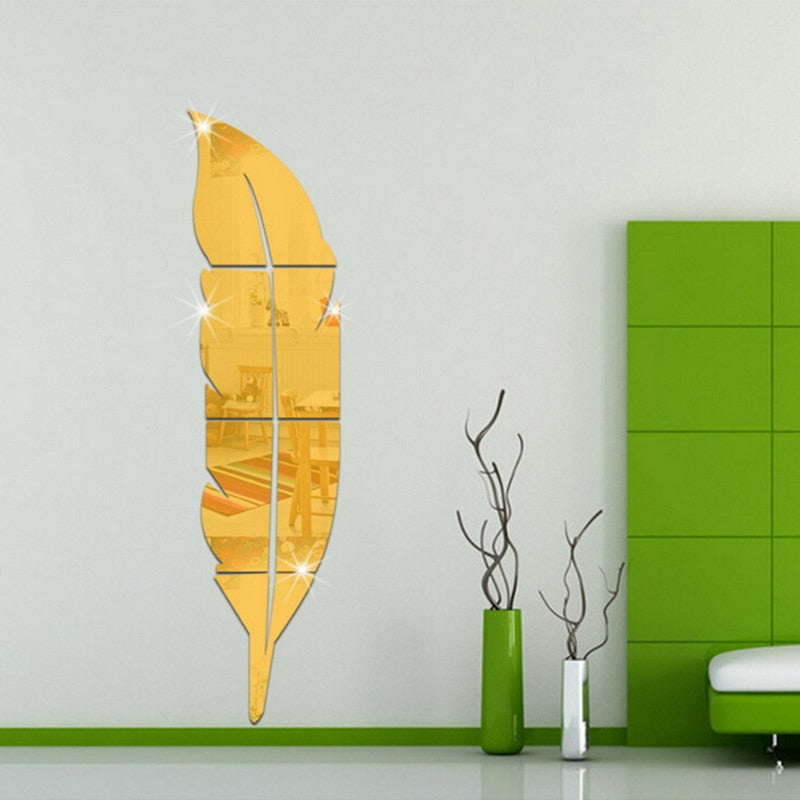 DIY Feather Plume 3D Mirror Wall Sticker