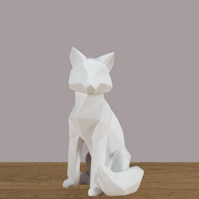 Simple White Geometric Fox Statue