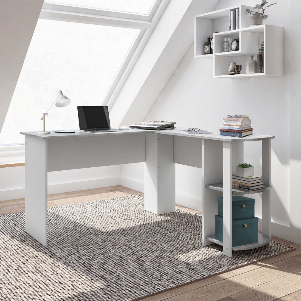 Modern L-Shaped Desk with Side Shelves
