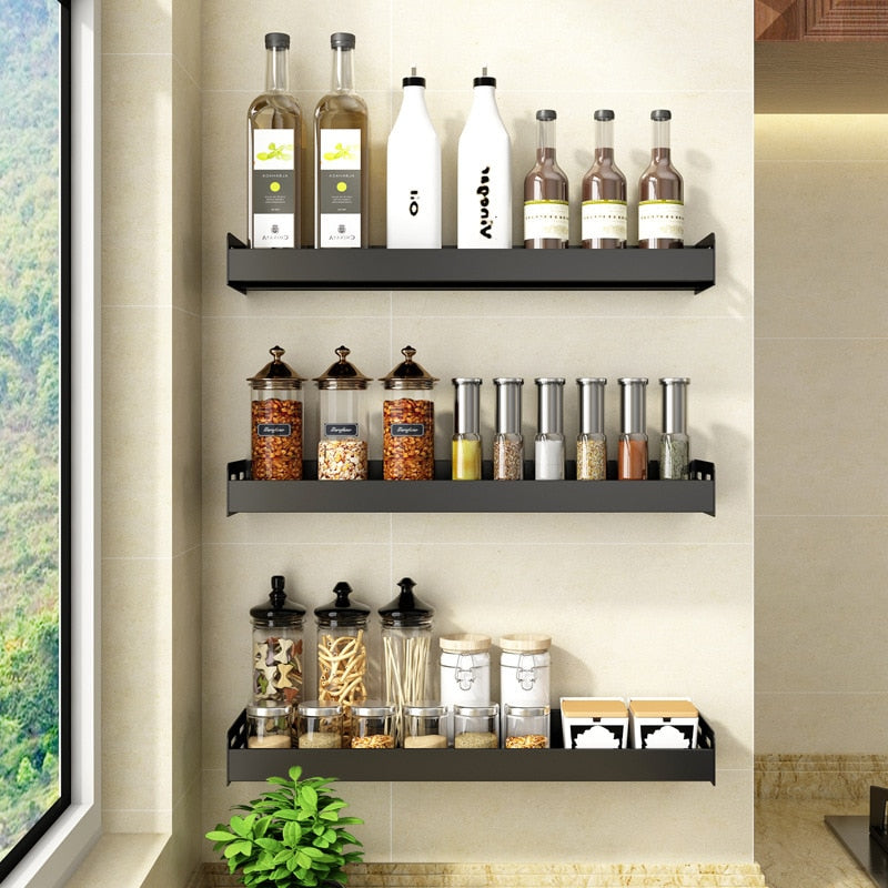 Black Wall-mounted Kitchen Shelves